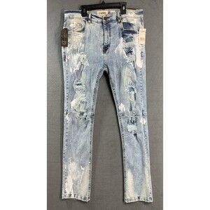 FWRD Denim Jeans Men's 36x32 Slim Fit Distressed Ripped Paint Splatter Blue NWT